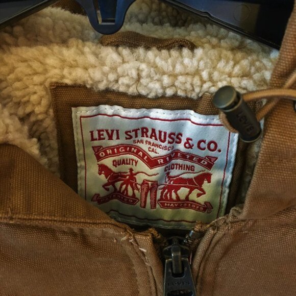 Men's TALL Size Levi's Sherpa-Lined Workwear Bomber Work Jacket Coat Brown XLT - Picture 7 of 13